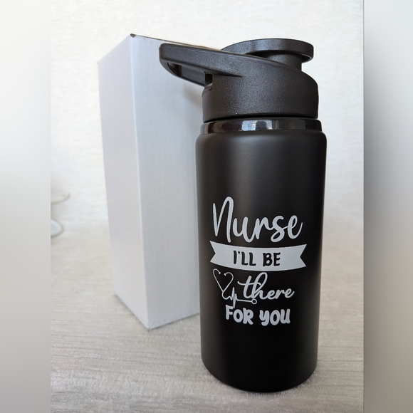 Other - Metal Water Bottle 16oz Black Nurse Themed Black  Flip Lid Never Used